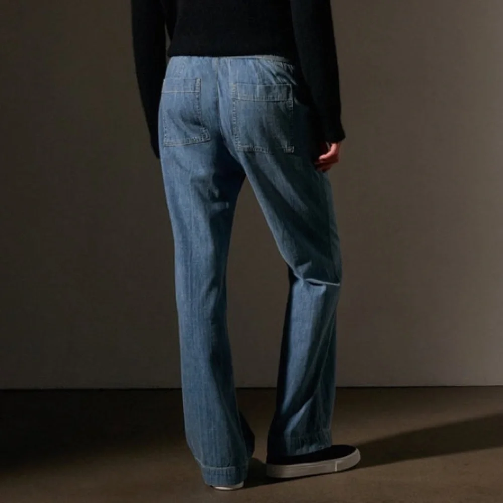 James Perse Blue Straight-Leg Jeans with Drawstring - Picture 2 of 11